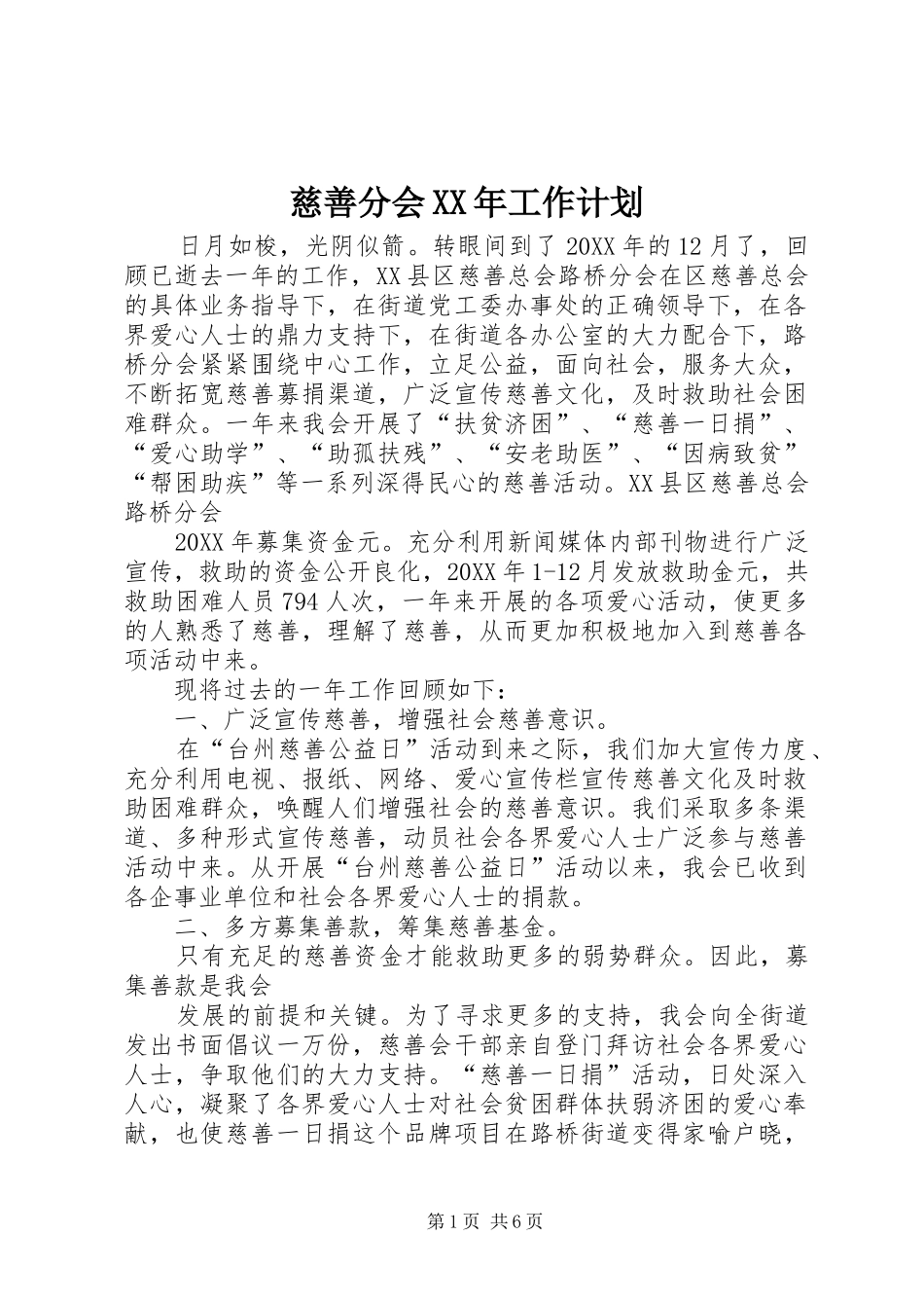 2024年慈善分会工作计划_第1页