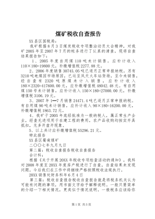 2024年煤矿税收自查报告