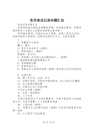 2024年党员谈话记录问题汇总