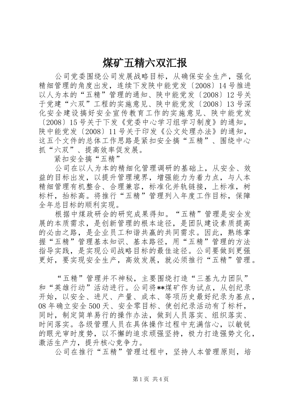 2024年煤矿五精六双汇报_第1页