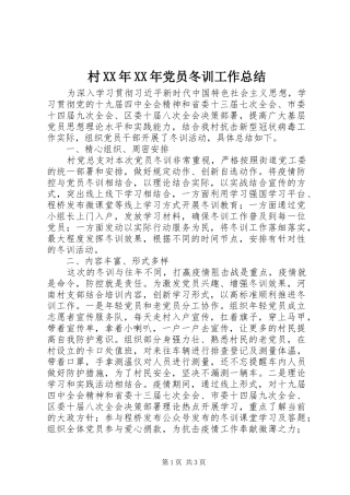 2024年村党员冬训工作总结