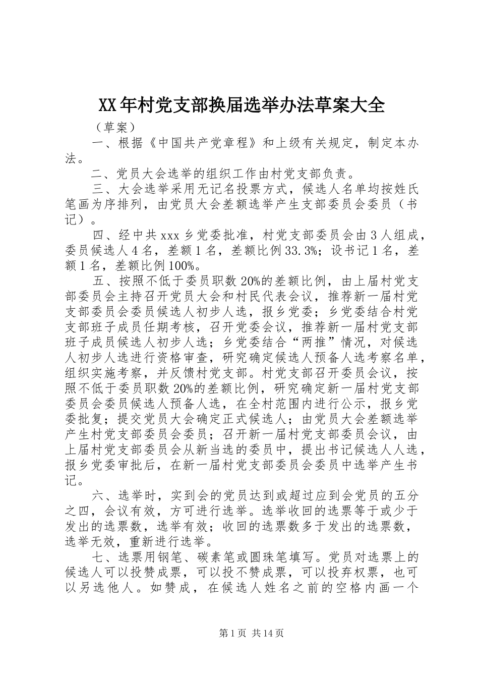 2024年村党支部换届选举办法草案大全_第1页