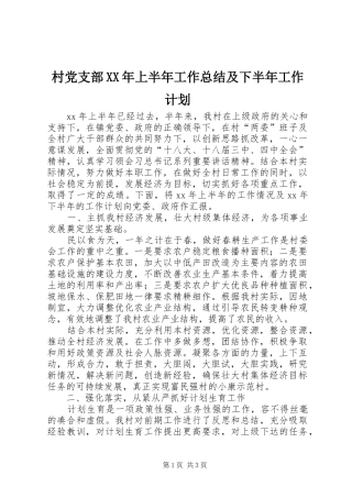 2024年村党支部上半年工作总结及下半年工作计划