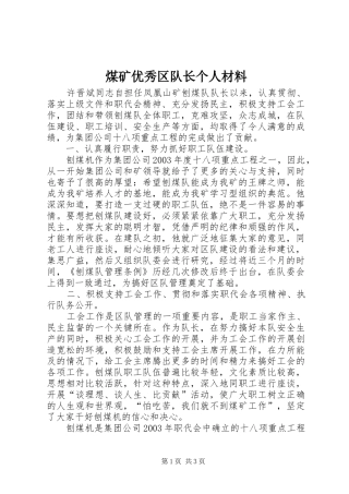 2024年煤矿优秀区队长个人材料