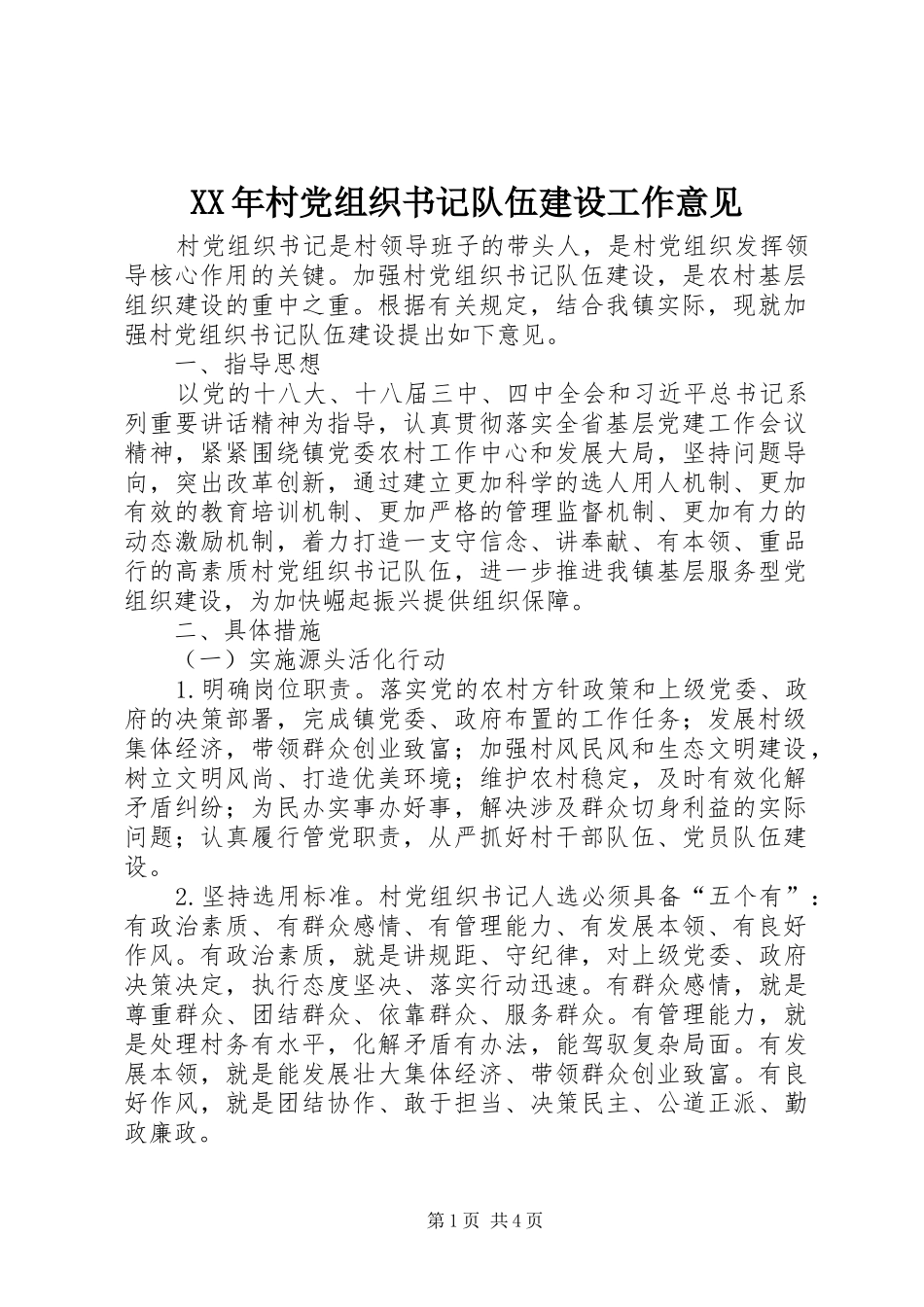 2024年村党组织书记队伍建设工作意见_第1页