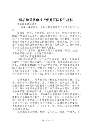 2024年煤矿综采队申报优秀区队长材料