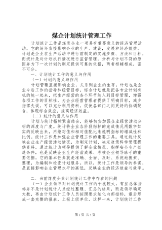 2024年煤企计划统计管理工作