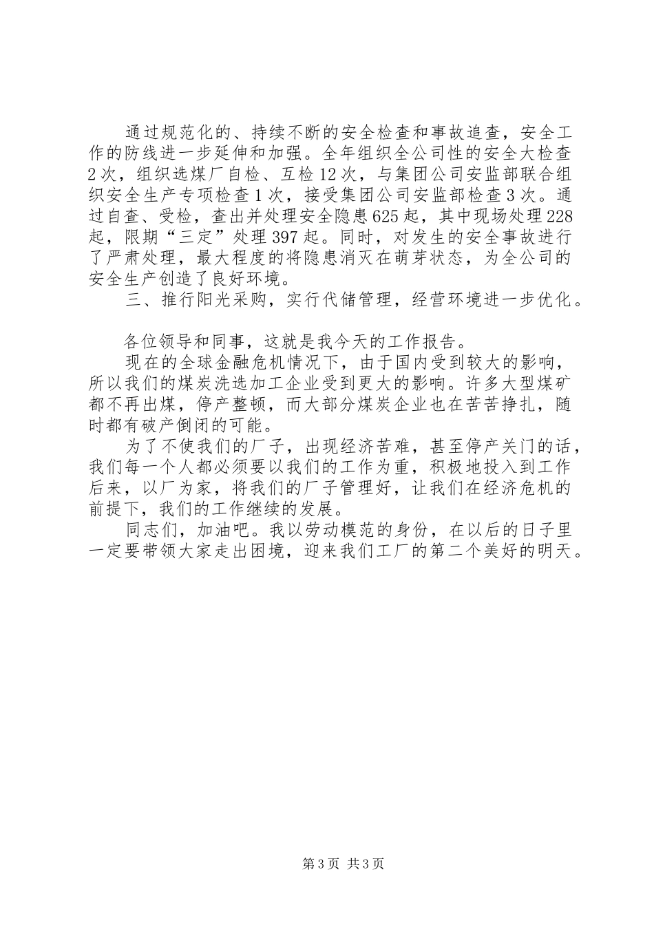 2024年煤企劳模代表年度工作总结_第3页