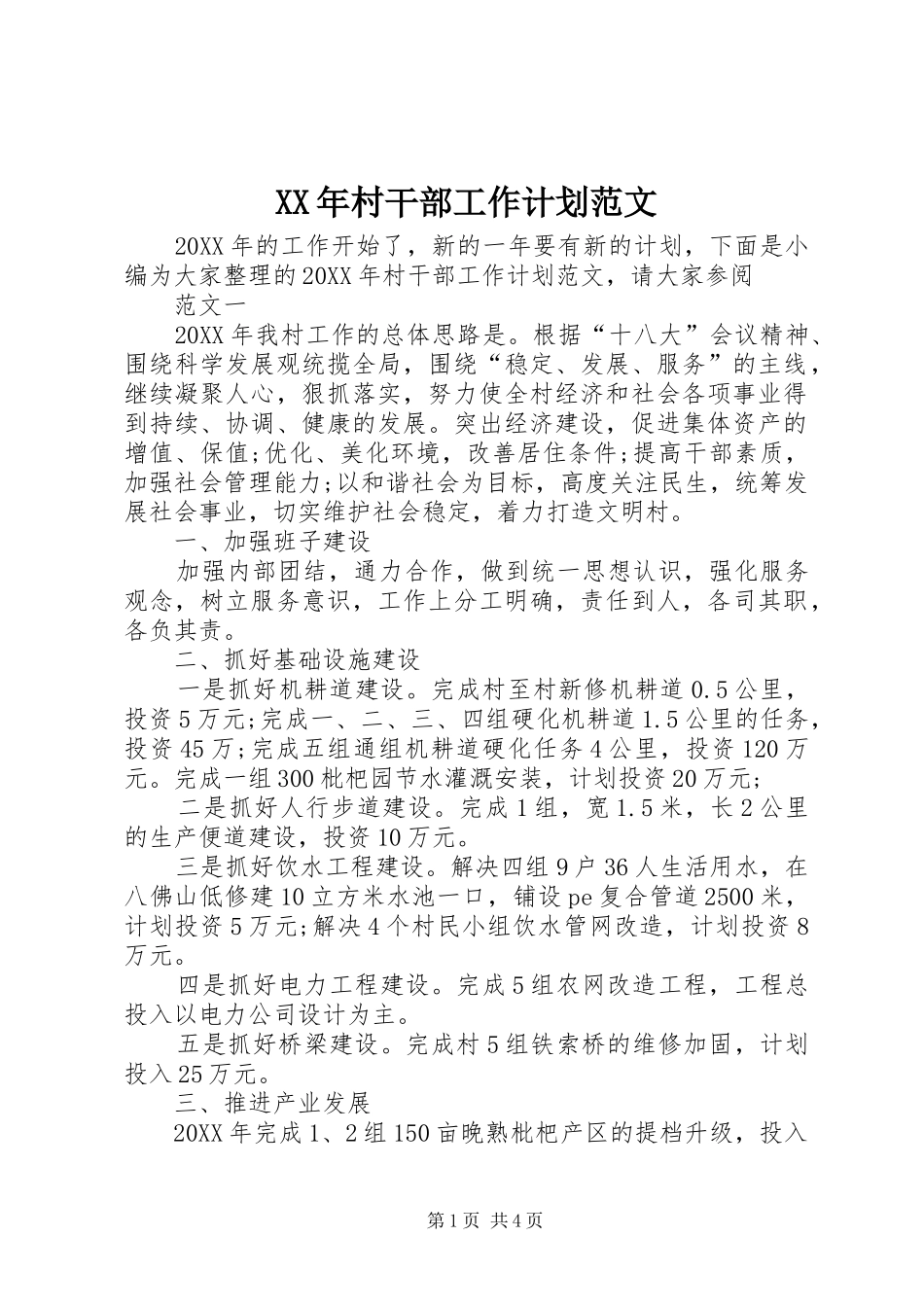 2024年村干部工作计划范文_第1页