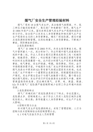 2024年煤气厂安全生产管理经验材料