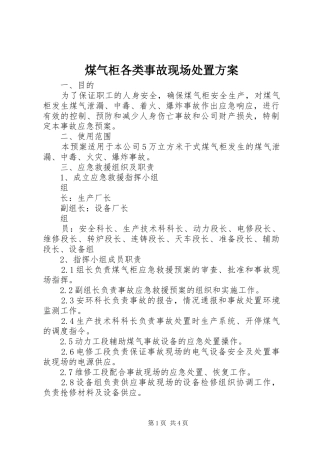 2024年煤气柜各类事故现场处置方案