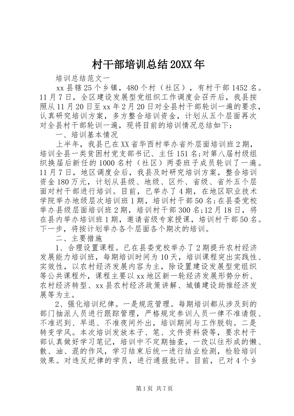 2024年村干部培训总结_第1页