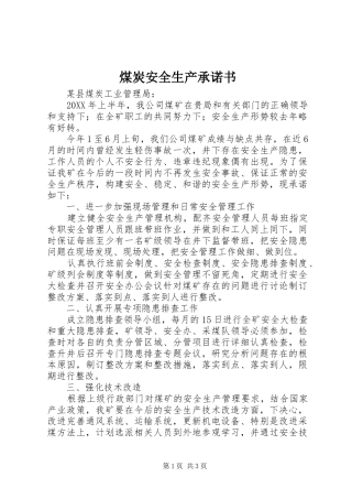 2024年煤炭安全生产承诺书