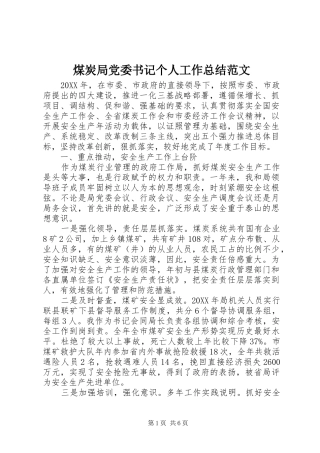 2024年煤炭局党委书记个人工作总结范文