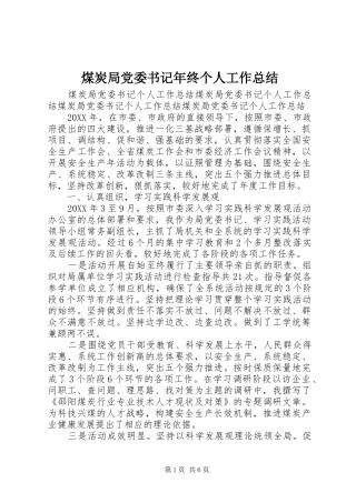 2024年煤炭局党委书记年终个人工作总结