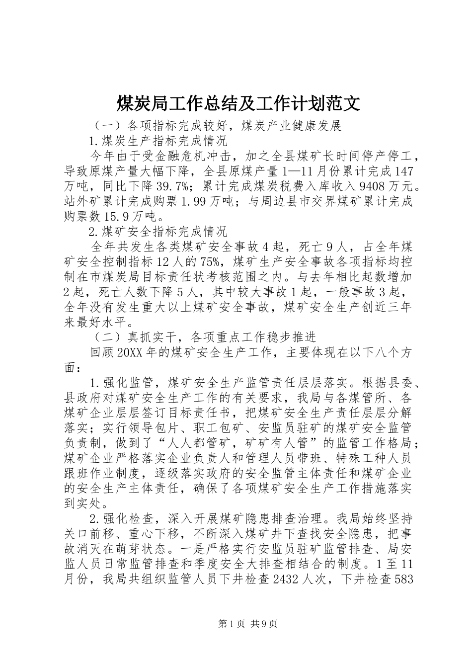 2024年煤炭局工作总结及工作计划范文_第1页