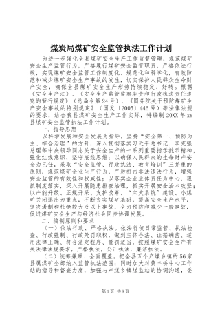 2024年煤炭局煤矿安全监管执法工作计划