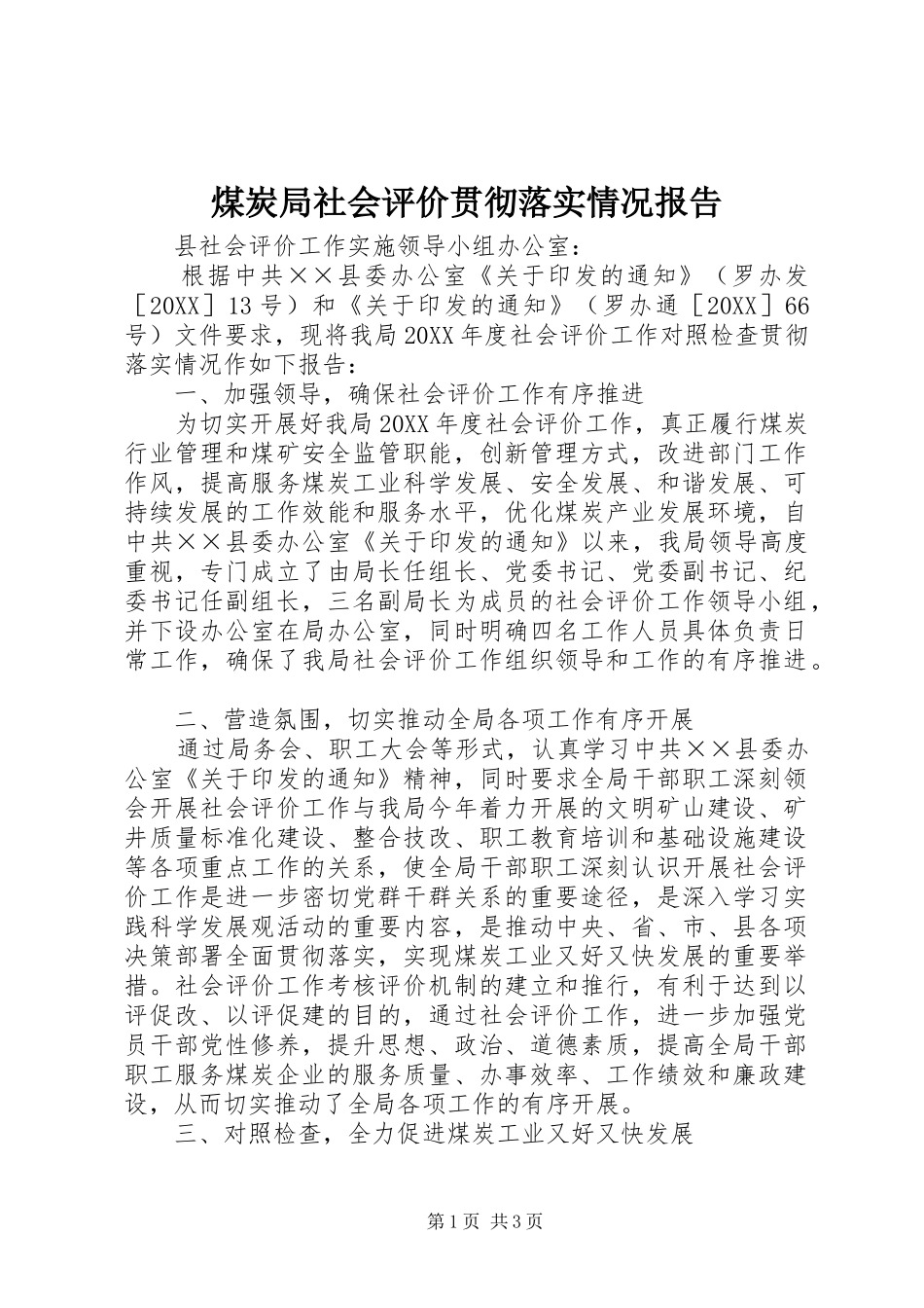 2024年煤炭局社会评价贯彻落实情况报告_第1页