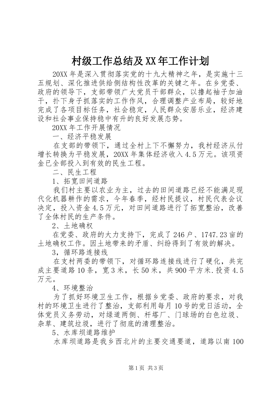 2024年村级工作总结及工作计划_第1页
