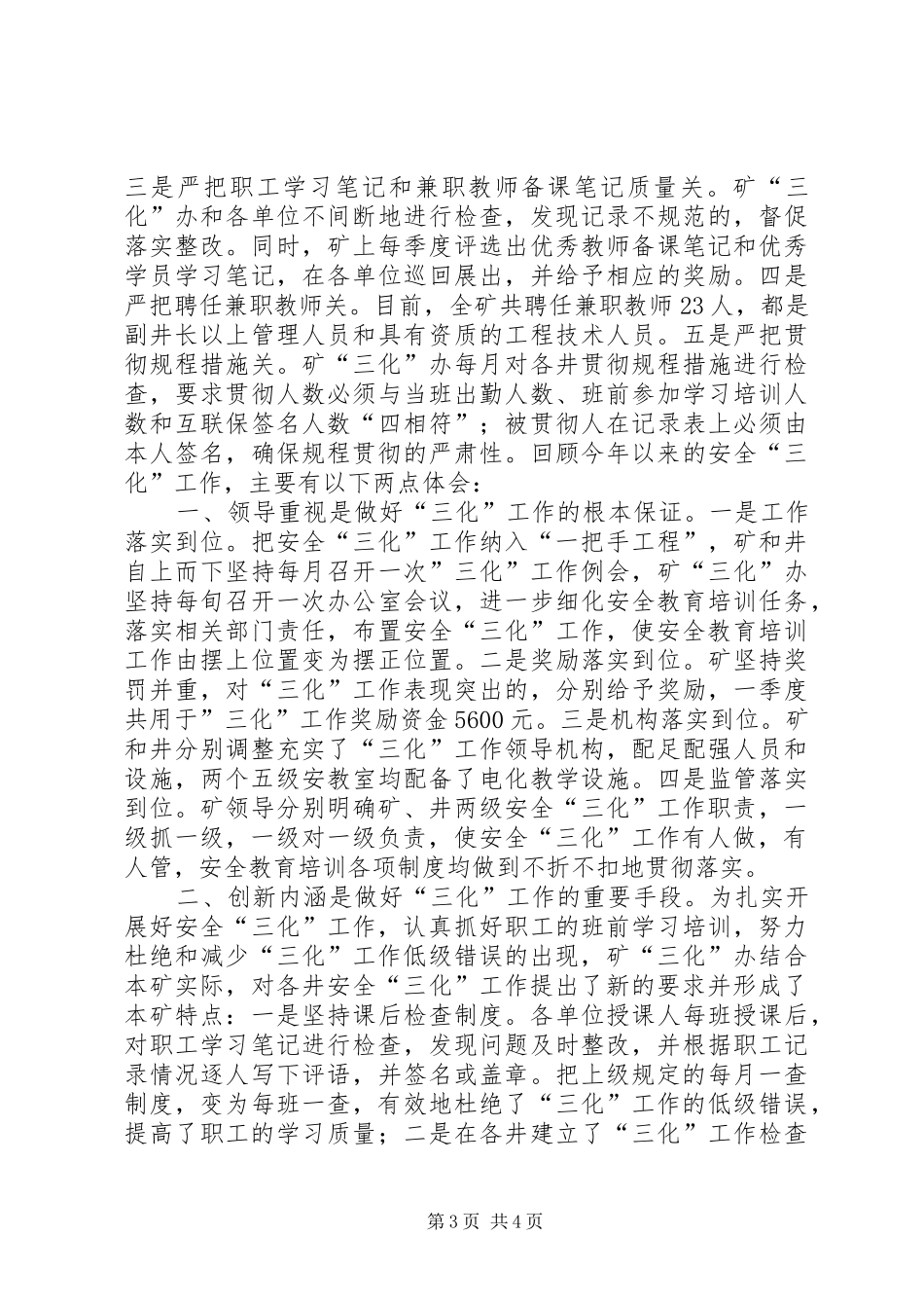 2024年煤炭企业安全三化工作总结_第3页