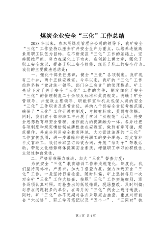 2024年煤炭企业安全三化工作总结