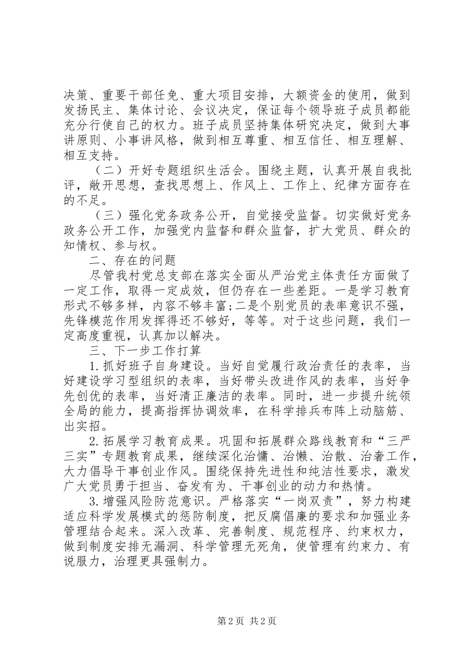 2024年村级全面落实从严治党总结_第2页