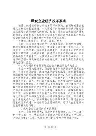 2024年煤炭企业经济改革要点