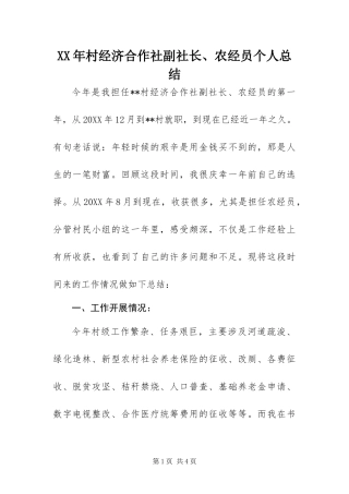 2024年村经济合作社副社长农经员个人总结