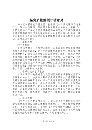 2024年煤炭质量整顿行动意见