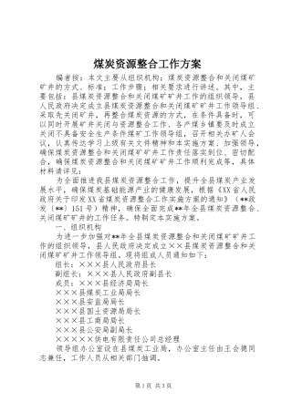 2024年煤炭资源整合工作方案