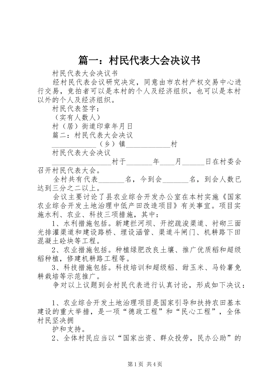 2024年村民代表大会决议书_第1页