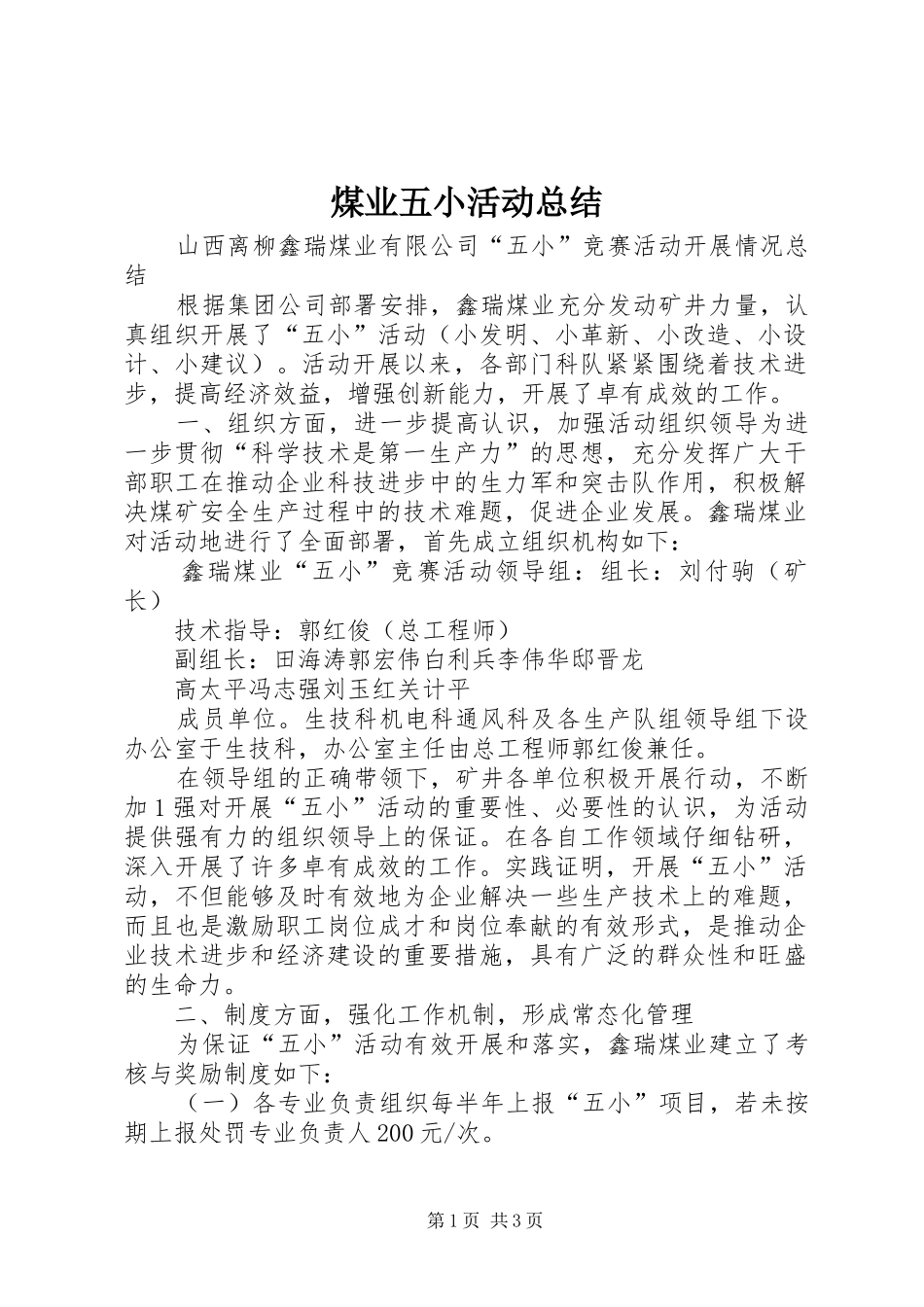 2024年煤业五小活动总结_第1页