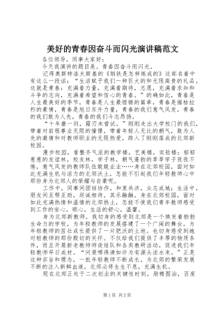 2024年美好的青春因奋斗而闪光演讲稿范文