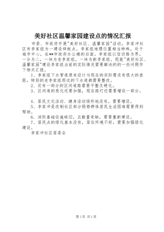 2024年美好社区温馨家园建设点的情况汇报