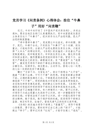 2024年党员学习问责条例心得体会拴住牛鼻子用好问责鞭