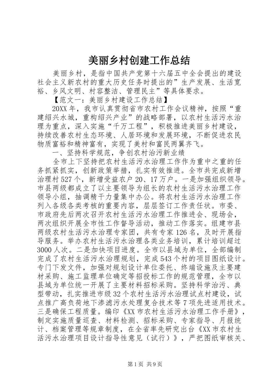 2024年美丽乡村创建工作总结_第1页