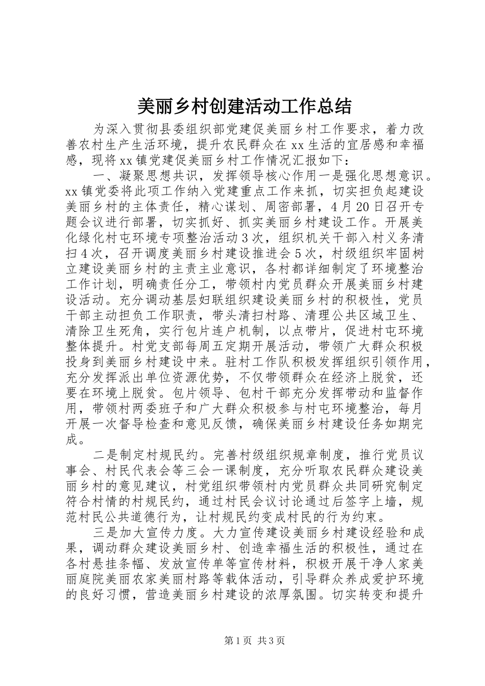 2024年美丽乡村创建活动工作总结_第1页