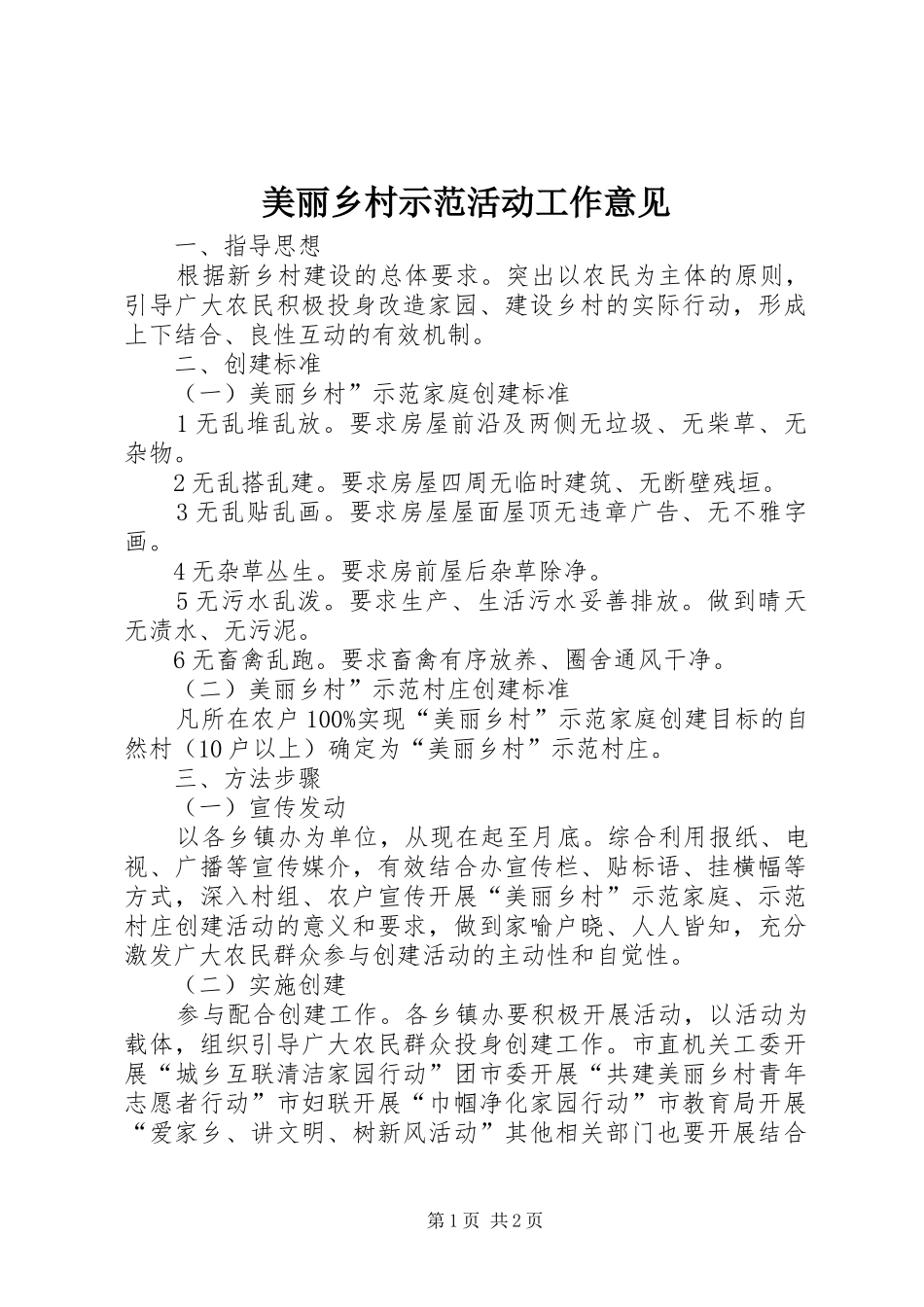 2024年美丽乡村示范活动工作意见_第1页