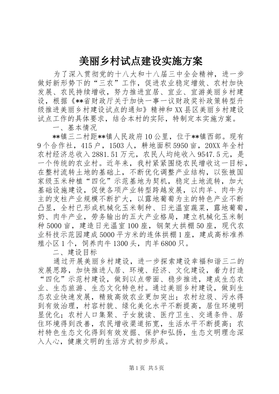2024年美丽乡村试点建设实施方案_第1页