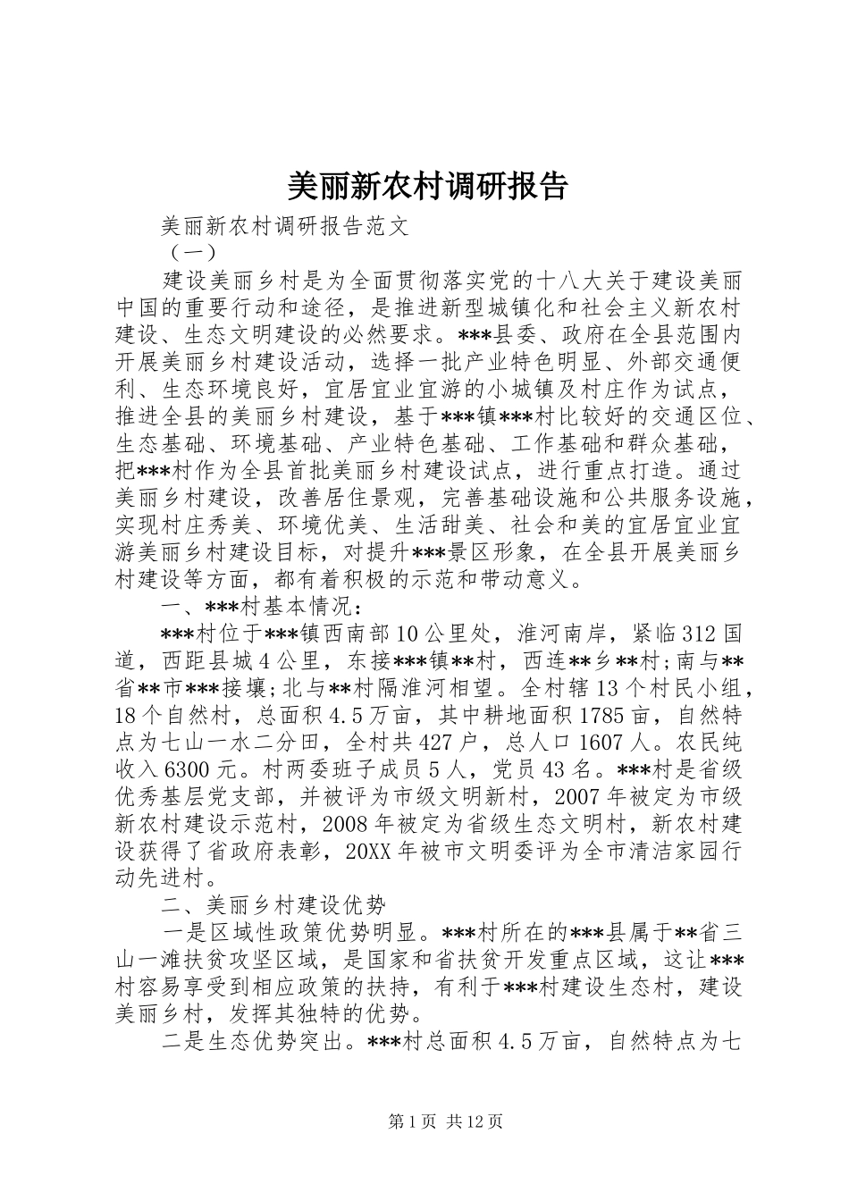 2024年美丽新农村调研报告_第1页