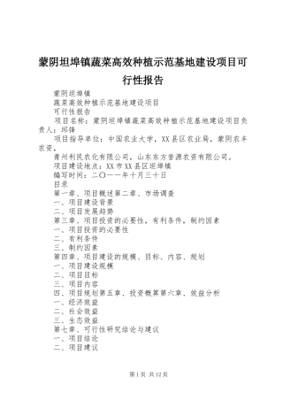 2024年蒙阴坦埠镇蔬菜高效种植示范基地建设项目可行性报告