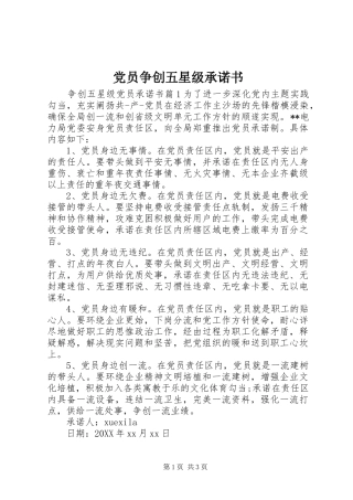 2024年党员争创五星级承诺书