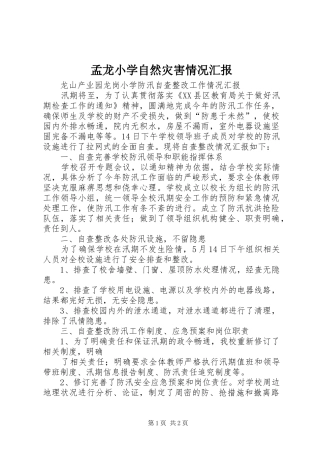 2024年孟龙小学自然灾害情况汇报