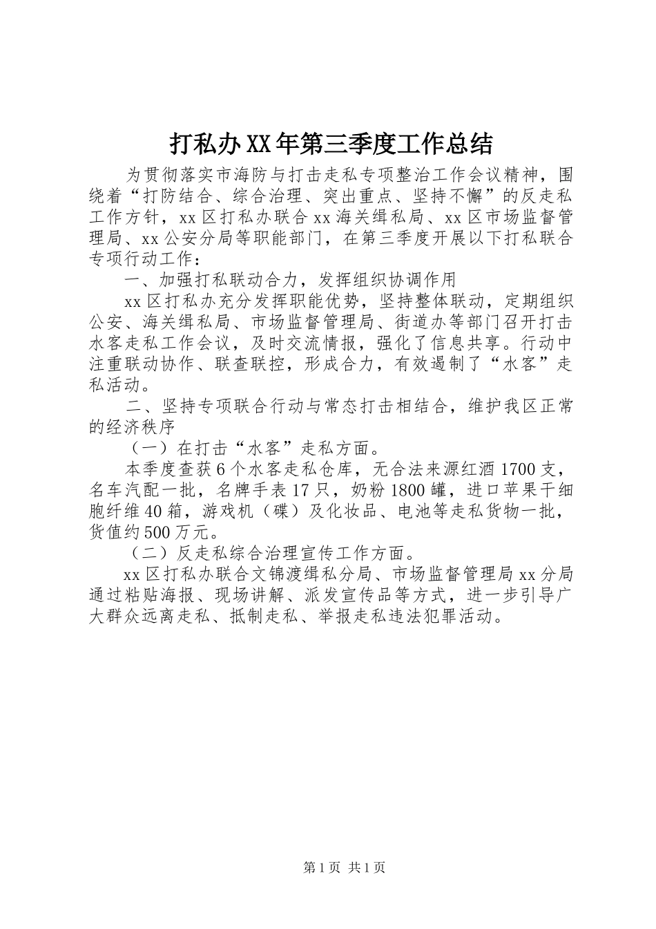 2024年打私办第三季度工作总结_第1页