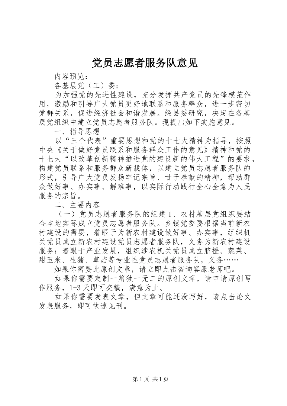 2024年党员志愿者服务队意见_第1页