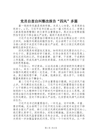 2024年党员自查自纠整改报告四风多篇