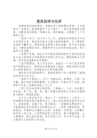 2024年党员自评与互评