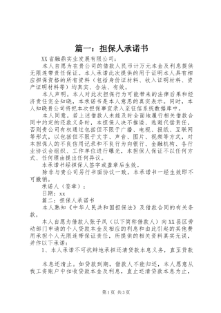 2024年担保人承诺书