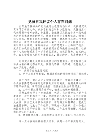 2024年党员自我评议个人存在问题