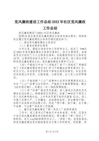 2024年党风廉政建设工作总结社区党风廉政工作总结